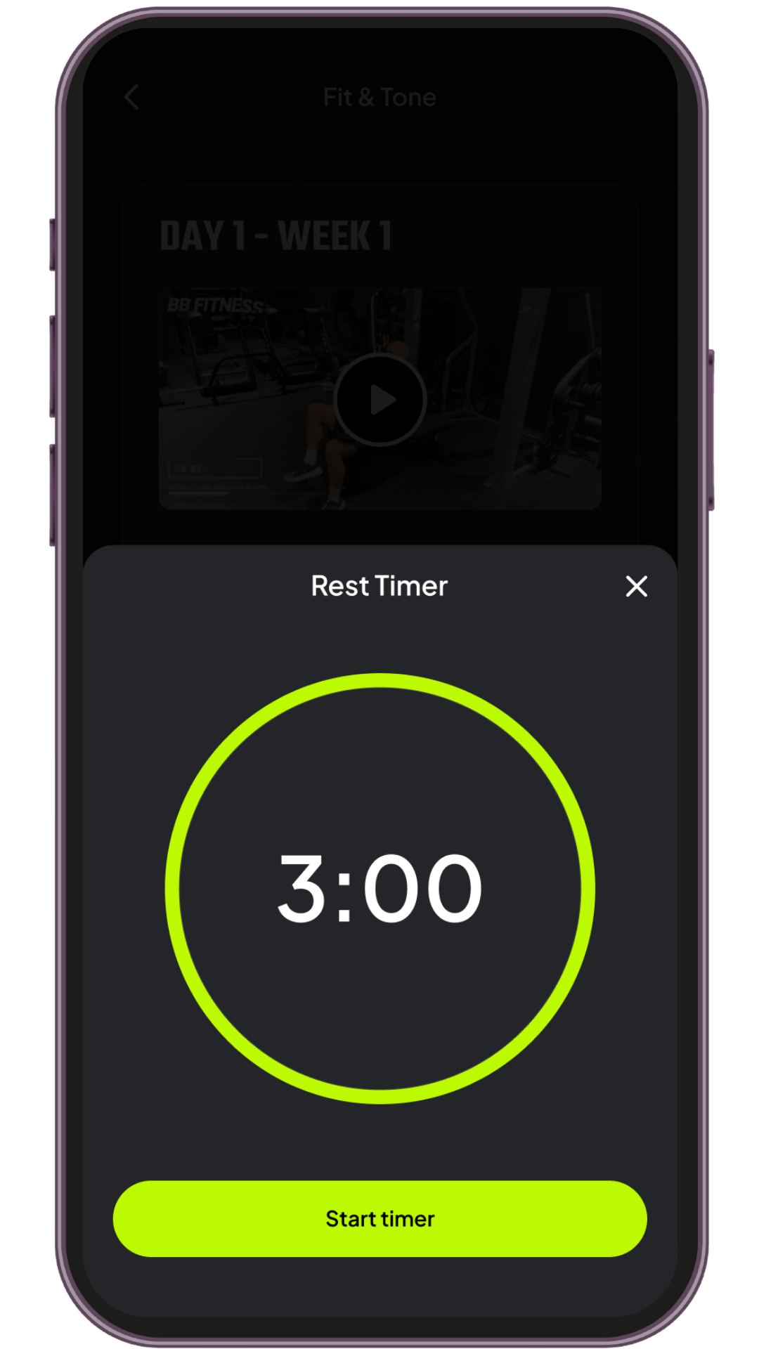 4WRD Fitness App rest timer preview